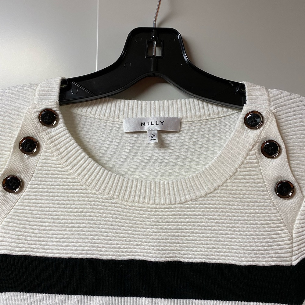 Milly Black and Ecru Striped Sweater Size L - Picture 3 of 5
